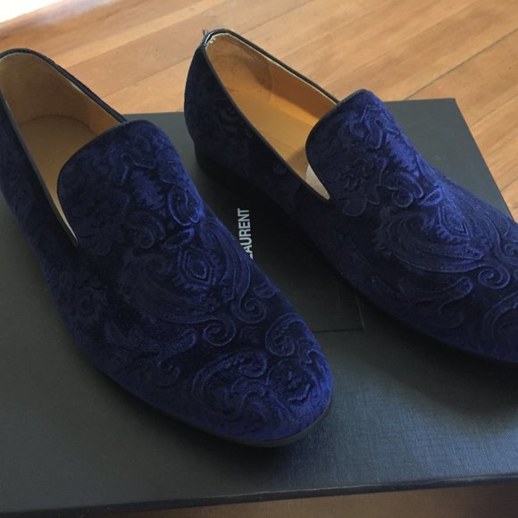 New Moretti Black Label Blue Velvet Loafers Sz 10 main image 5